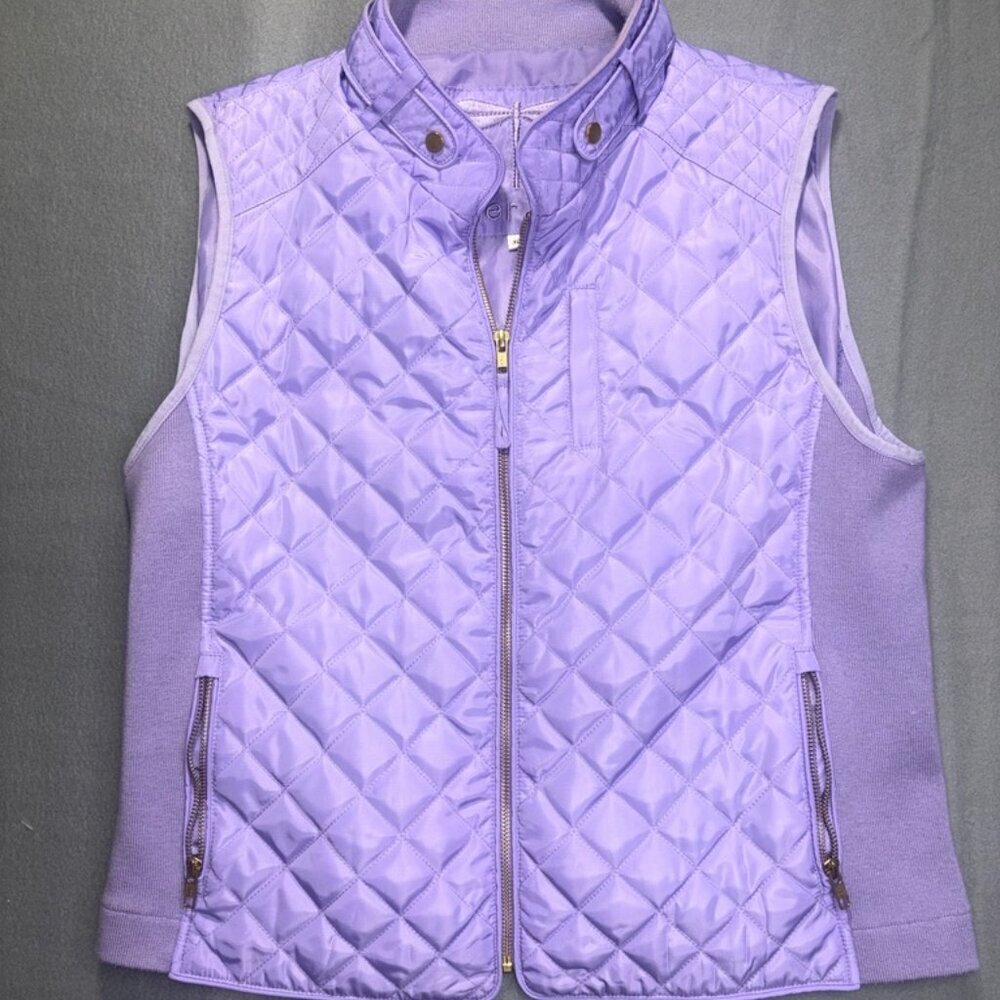 Women's Lavender Purple Tyler Boe Quilted Full-Zip Puffer Vest Gold Buttons XL